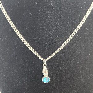 Handmade Light Blue Crystal Necklace, Silver tone, 18" Chain, Fashion Jewelry